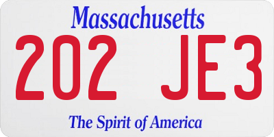 MA license plate 202JE3