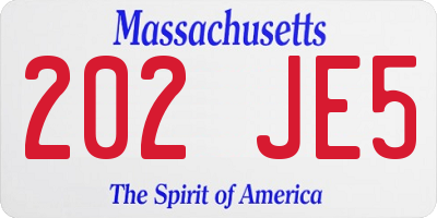 MA license plate 202JE5