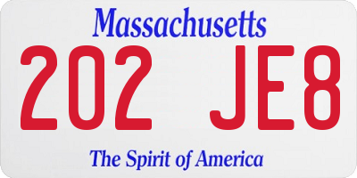 MA license plate 202JE8