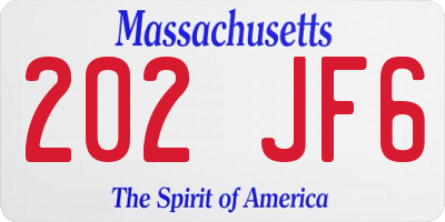 MA license plate 202JF6