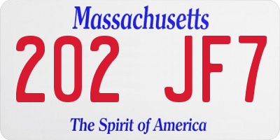 MA license plate 202JF7