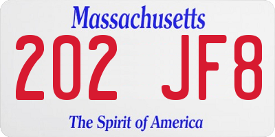 MA license plate 202JF8