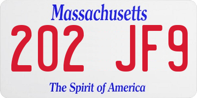 MA license plate 202JF9