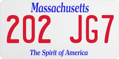 MA license plate 202JG7