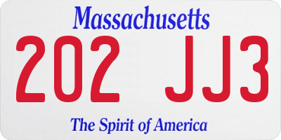 MA license plate 202JJ3