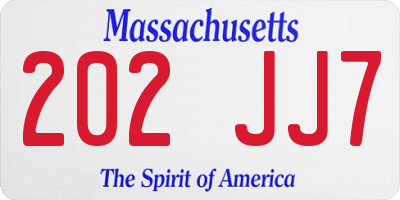 MA license plate 202JJ7