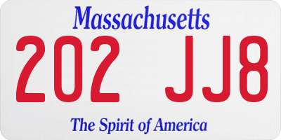 MA license plate 202JJ8