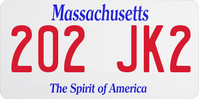 MA license plate 202JK2