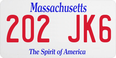 MA license plate 202JK6