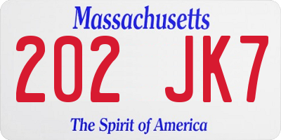 MA license plate 202JK7