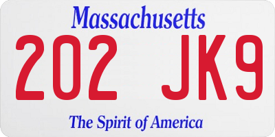 MA license plate 202JK9