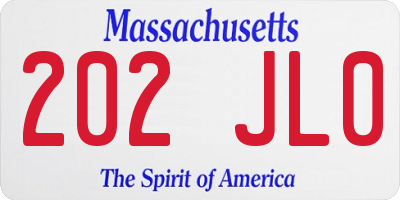 MA license plate 202JL0