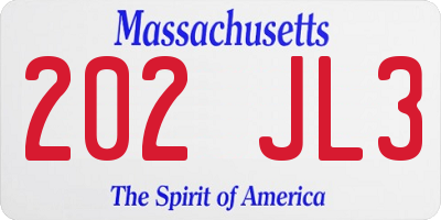 MA license plate 202JL3