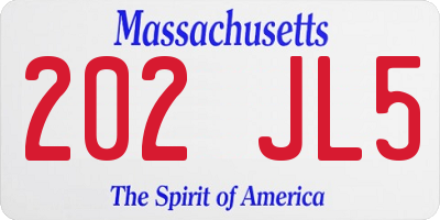 MA license plate 202JL5