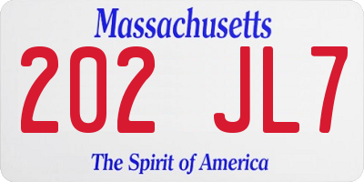 MA license plate 202JL7