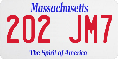 MA license plate 202JM7