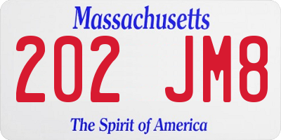MA license plate 202JM8