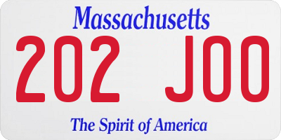 MA license plate 202JO0