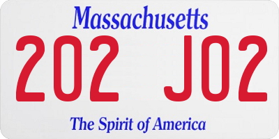 MA license plate 202JO2