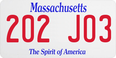 MA license plate 202JO3