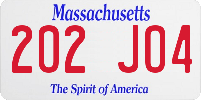 MA license plate 202JO4