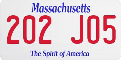 MA license plate 202JO5