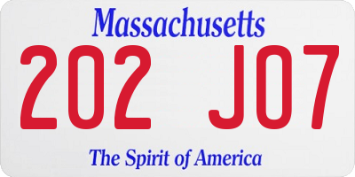 MA license plate 202JO7