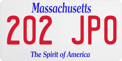 MA license plate 202JP0