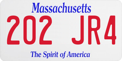 MA license plate 202JR4