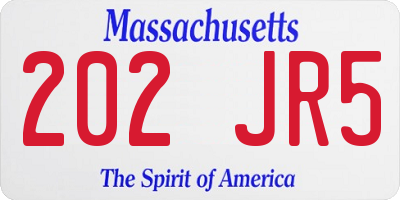 MA license plate 202JR5