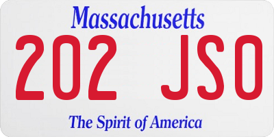 MA license plate 202JS0
