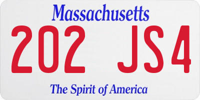 MA license plate 202JS4