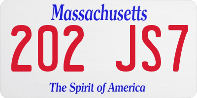 MA license plate 202JS7