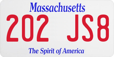 MA license plate 202JS8