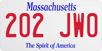 MA license plate 202JW0