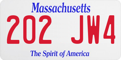 MA license plate 202JW4