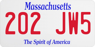 MA license plate 202JW5