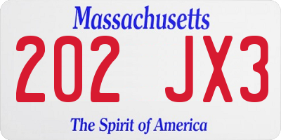 MA license plate 202JX3