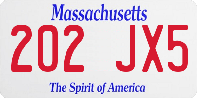 MA license plate 202JX5
