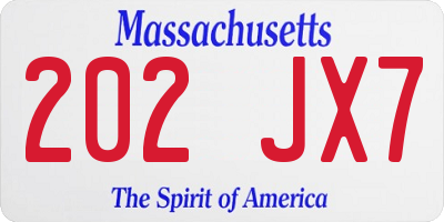 MA license plate 202JX7