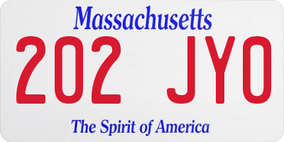 MA license plate 202JY0