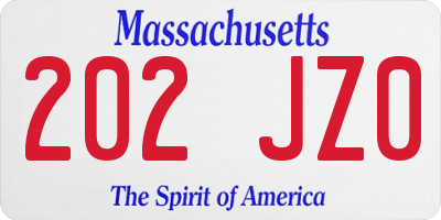 MA license plate 202JZ0