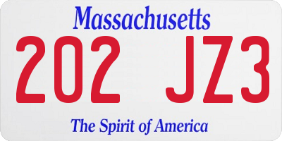 MA license plate 202JZ3