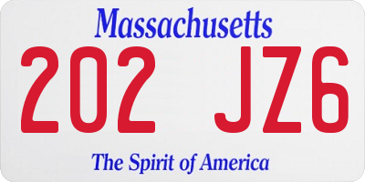 MA license plate 202JZ6