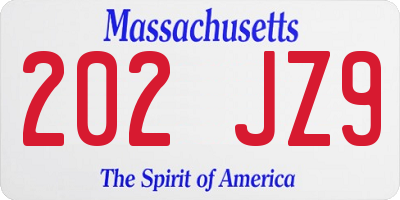 MA license plate 202JZ9