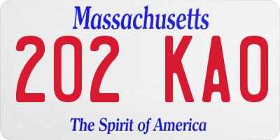 MA license plate 202KA0