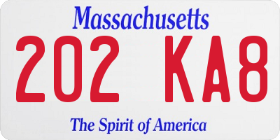 MA license plate 202KA8