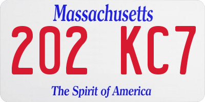 MA license plate 202KC7