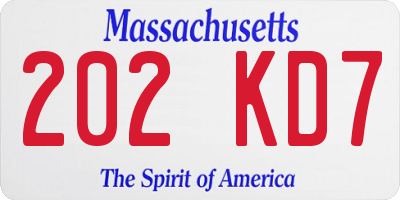 MA license plate 202KD7