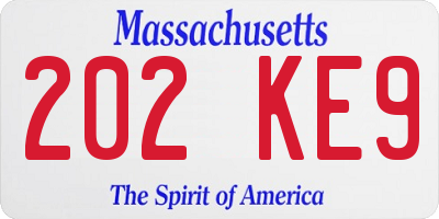 MA license plate 202KE9